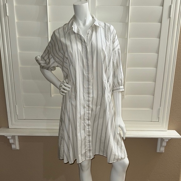 CLUB MONACO Striped Sculptural Sleeve Dress - Picture 1 of 11